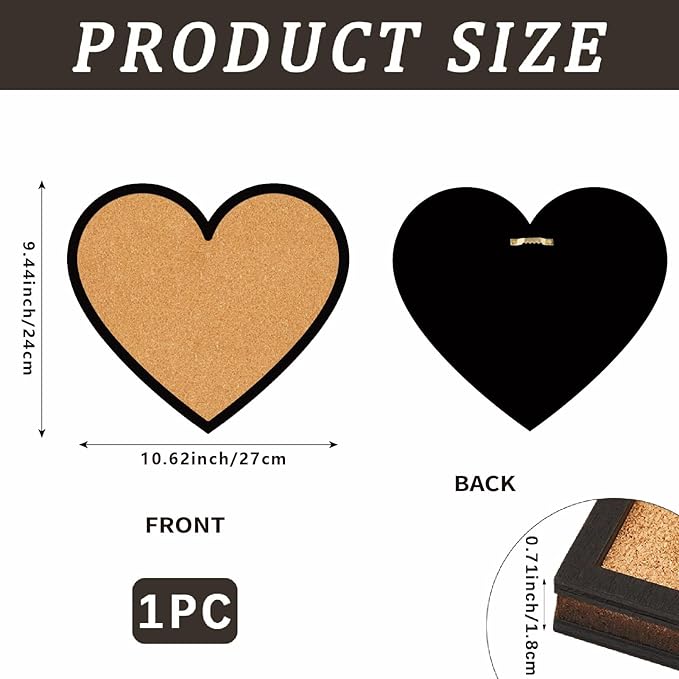 CRASPIRE Heart Pin Cork Board Cute Framed Bulletin Display 10.6x9.4In Badge Wooden Decorative Corkboard Small Wall Mounted Memory Memo Brooch Lapel Pin Storage for Home Office School Classroom Wedding