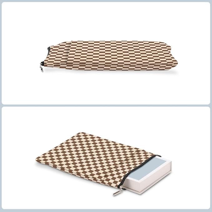 Brown Plaid Book Lovers Gifts Book Sleeve Vintage Checkered Waterproof Book Cover Book Pouch Book Protector with Front Pocket Book Club Christmas Birthday Gifts for Women Girl Reader Book Accessories
