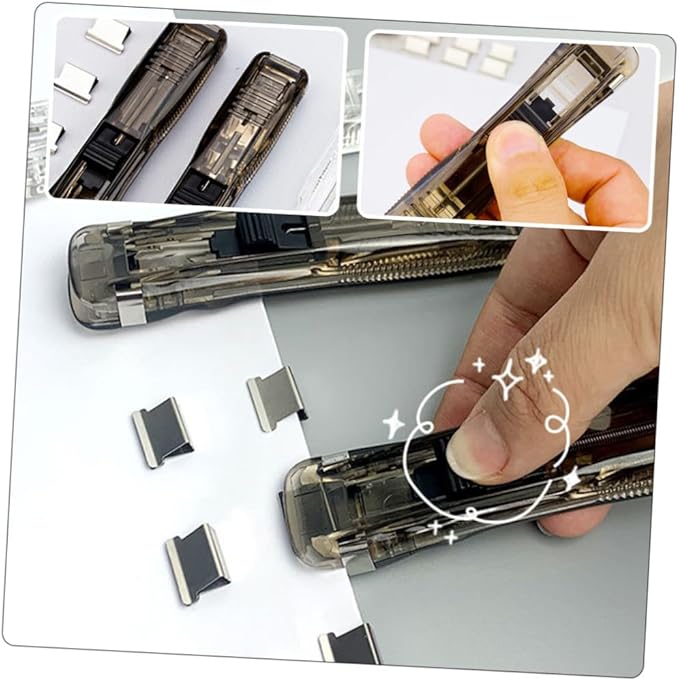 Handheld Desktop Stapler with 2 Black Staplers and 200 Refillable Clips for Document Binding and File Organization