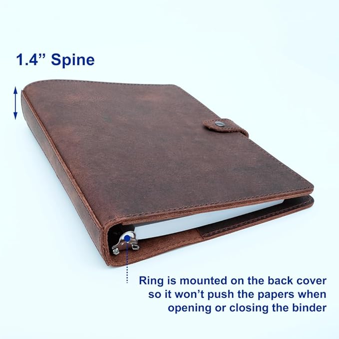 Leather Daily Planner - Day on One Page, Jan 2026 to Dec 2026, Genuine Leather Binder, Refillable, A5 Size