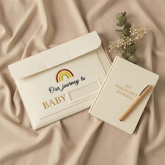 Our Journey to Baby Felt Document Organizer – IVF Gift for Women, Baby Keepsake Folder for Fertility Journey, Pregnancy Paper Storage Pouch with Name Card Slot, A4 File Holder for New Mom Memories