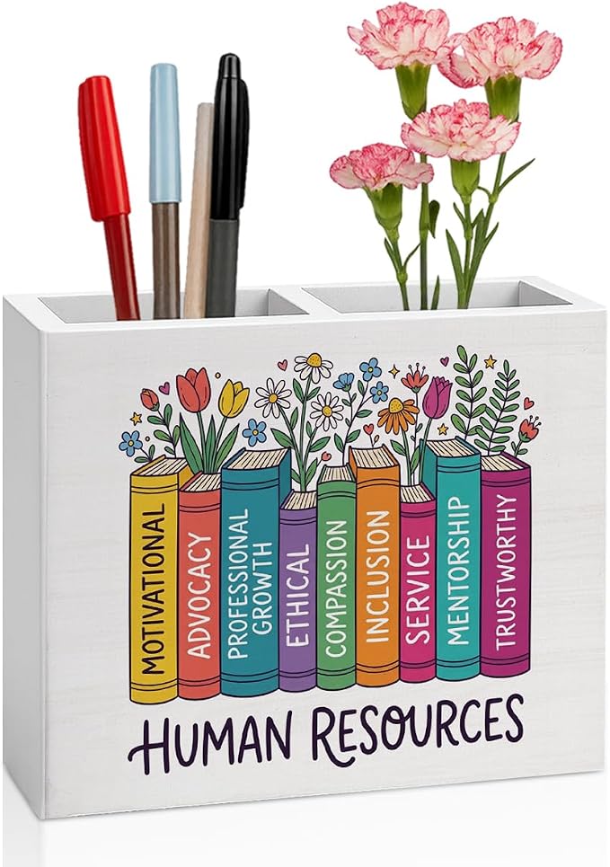 Human Resources Office Decor HR Office Decoration Human Resources Modern Floral Design Gifts for Women Wooden Pencil Holder, Law School Students Graduation Gifts Desk Decor