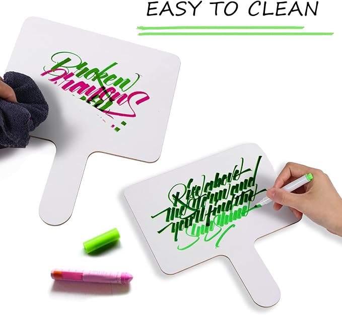 10pcs 9.6x8inch Dry Erase Answer Paddle, Hand Held Wooden White Board Double Sided Dry Erase Answer Board for Classroom Teaching Office Meeting Family Party