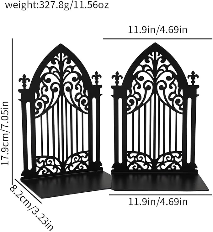Book Ends, Bookends, Book Ends for Shelves, 2Pair Non Skid Metal Book Divider Decorative Holder, Abstract Art Desgin Book Stopper Supports for Office, Home (Gothic Gate B)