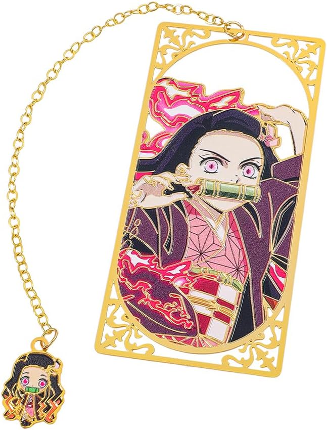 Demon Kamado Bookmark Page Mark, Anime Tanjiron Zenitsu Giyuu Kyoujurou Figure Reading Tool, Stationery Gifts for Reading Lovers Bookworm (Style E)