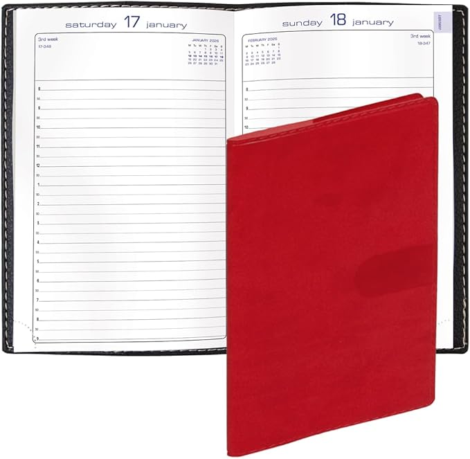 Exacompta 2026 Journal 21 - Daily/Monthly Planner - 12 Months, Jan. to Dec. - 5 1/4 x 8 1/4" - Smooth Faux Suede Texas Red Cover - Time Management Organizer and Appointment Journal