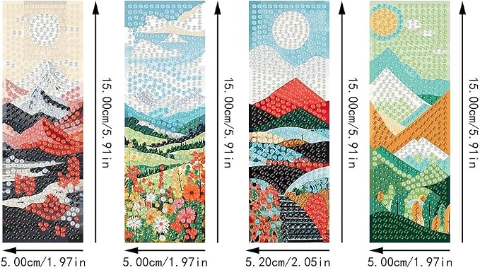 4PCS Natural Scenery Diamond Painting Bookmark DIY Diamond Art Kits for Adults, Acrylic Diamond Art Bookmarks with Pendant for Book Lovers