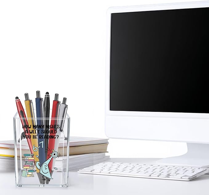 Funny 67 Teacher Acrylic Cosmetic Pencil Pen Holder Cup Best Teacher Gifts Idea How Many Nights A Week Should You Be Reading Cute Decor for Home Office Desk Vanity Organizers and Accessories