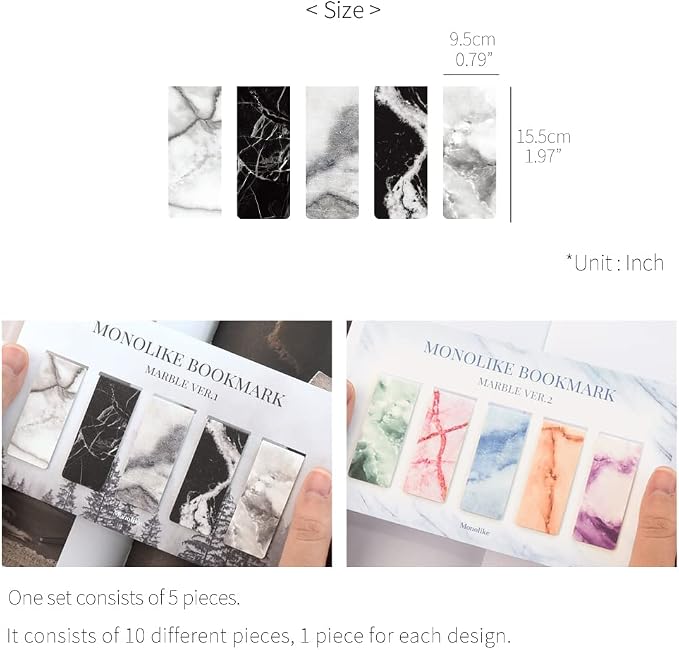 Monolike Magnetic Bookmarks Marble ver.1 + ver.2, 10 Pieces