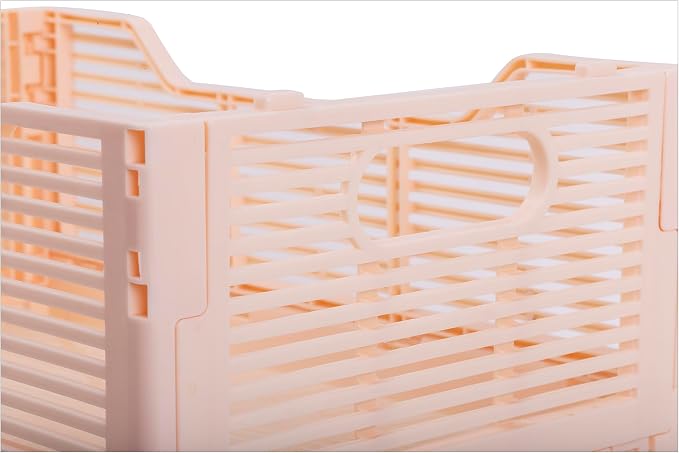 CTG Truu Design Folding Plastic Crates, 30.5 x 20.3 x 11.4cm, Pink, 1Pack, Stackable Collapsible Storage Baskets Organizer for Home Office and Outdoor