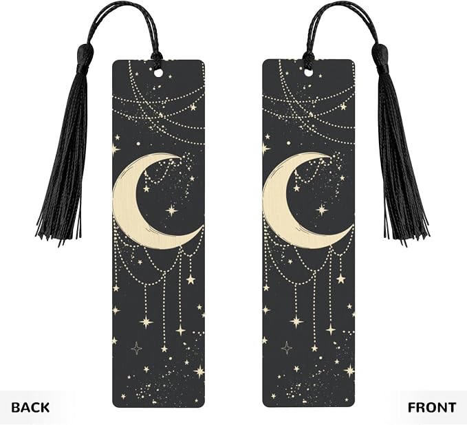 Boho Moon 5pcs Wood Bookmarks with Tassel for Planner Reading Book Lovers Accessory Readers Men Women 4.6 X 1.2 Inch