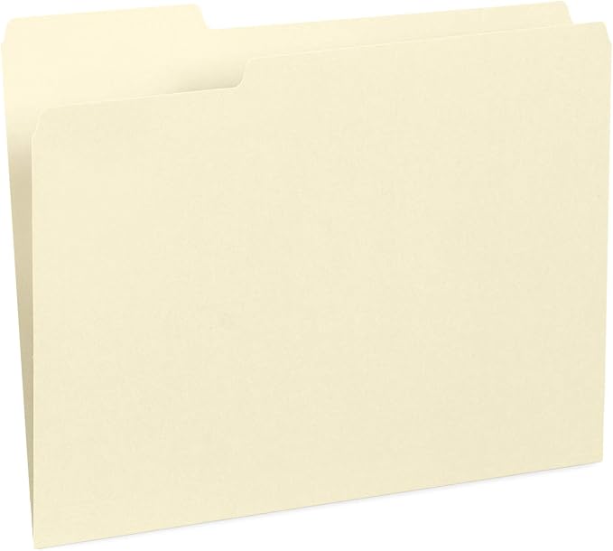 Manilla File Folders 8.5 x 11, 1/3 Cut Tab, Letter Size Vanilla folders, Great for Organizing and Easy File Storage, 100 Per Box (Manila)