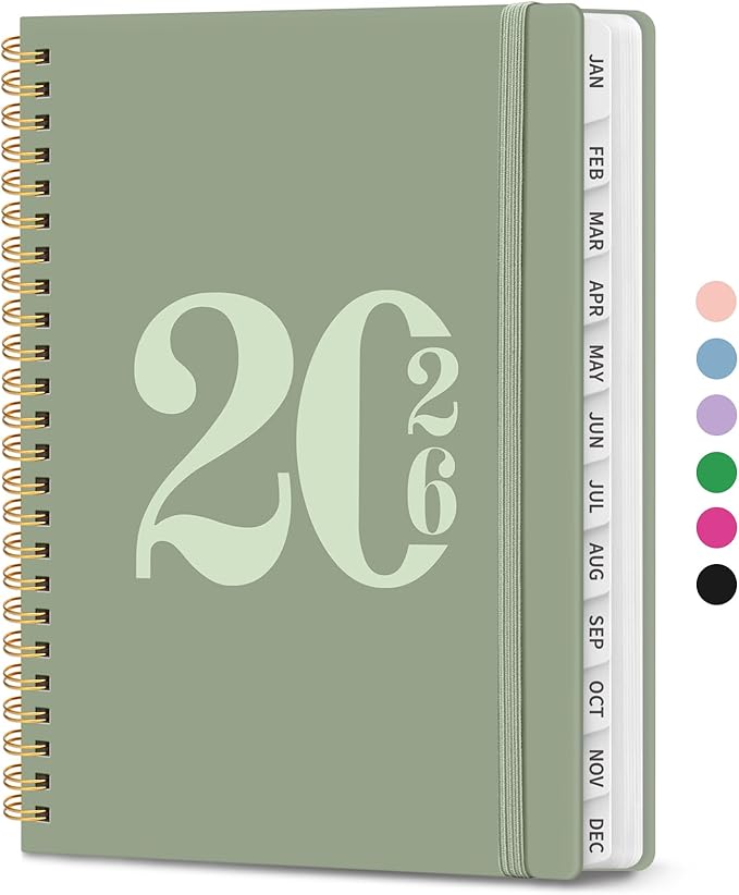 2026 Planner, Weekly and Monthly Calender Planner, Jan 2026 to Dec 2026, Hardcover 2026 Calendar Book with Tabs & Inner Pocket, Office Home School Supplies for Women & Men - A5 (6.3" x 8.5"), Green
