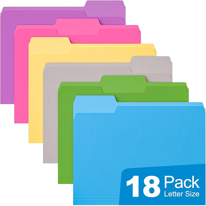 HABGP 18 Pcs Manilla Folders 8.5 x 11 Inch, 6 Colored File Folders Letter Size, 1/3-Cut Tab Paper Manila Filing Folders for School Business Office Documents Paper Files, Morandi 6 Color 18Pcs