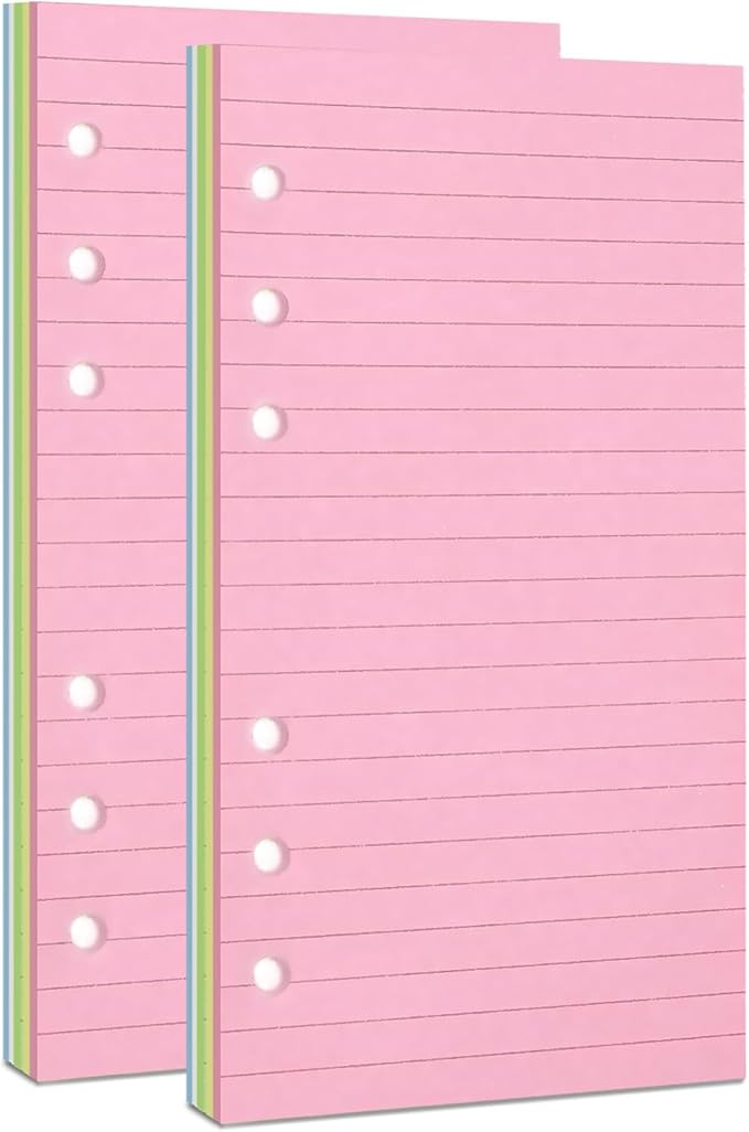A6 Planner Inserts,Colorful Line Journal Fillers for 6-Ring Binder,5-Color Loose Leaf Planner Filler Paper (100, A6-LINED)