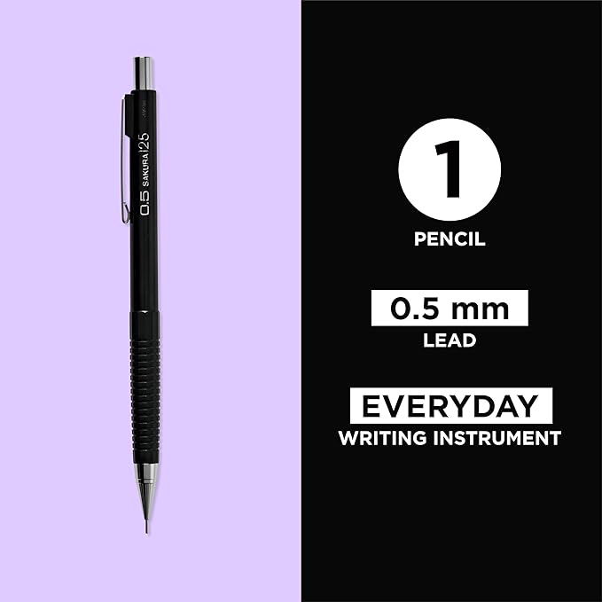 SAKURA 50297 Mechanical Pencil Fixed Sleeve 0.5-mm with 3 Erasers, Black