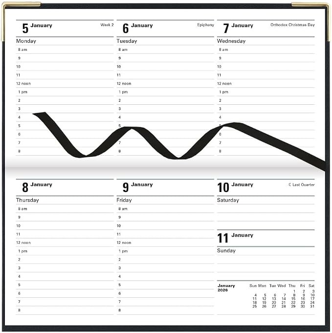 Letts of London® 2026 Classic Weekly/Monthly Appointment Book and Planner, 12 Months, January to December, Gold Corners, Horizontal, Slim Size, 6.625" x 3.25", English, Black (C32SBK-26)