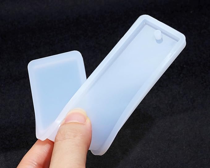 Bookmark Mold with Tassels 4Pcs Rectangle Silicone Jewelry Making Mould with 20Pcs Colorful Silky Tassels for Epoxy Resin Casting Christmas Ornaments Gift Tags Craft DIY (2.5x14cm, Rectangle)