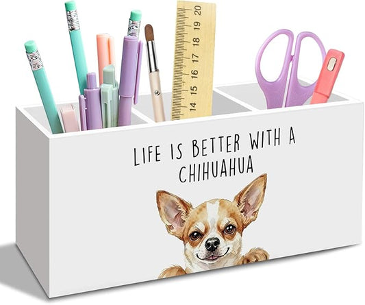 Chihuahua Dog Gifts Pen Pencil Holder for Desk, Funny Chihuahuas Dog Gift Office Desk Accessories, Life Is Better with a Chihuahua Pen Holders Organizer for Women Bathroom Decor