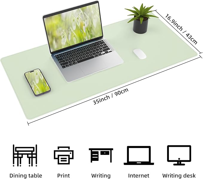 AFIING Cork Desk Mat 35.4" x 17", Dual-Sided Natural Cork & PU Leather Desk Pad, Non-Slip Waterproof Large Mouse Pad for Office, Home & Gaming (Light Green)