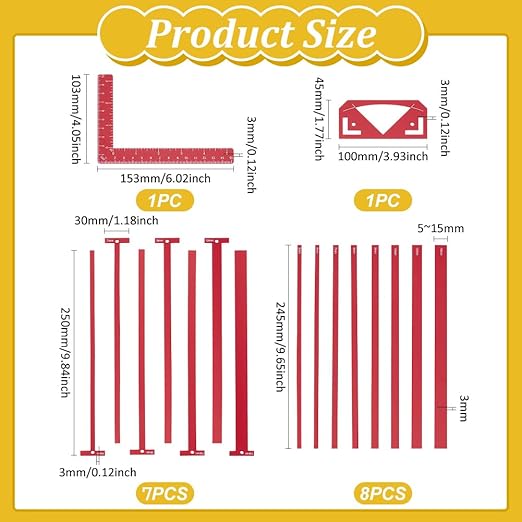 UNICRAFTALE 1 Set 17Pcs Flexible Acrylic Book Binding Ruler Set Book Binding Package Red Bookbinding Easy Scrapbooking Tool T-Shaped Rulers for Bookbinding Scrapbooking Handmade Tools Supplies