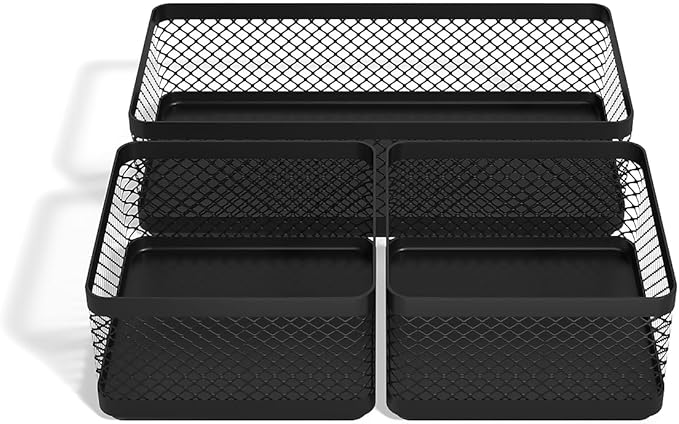 TRU RED Stackable Wire Mesh Desk Organizer, 3‑Compartment – Desktop Storage for Office Supplies & Accessories