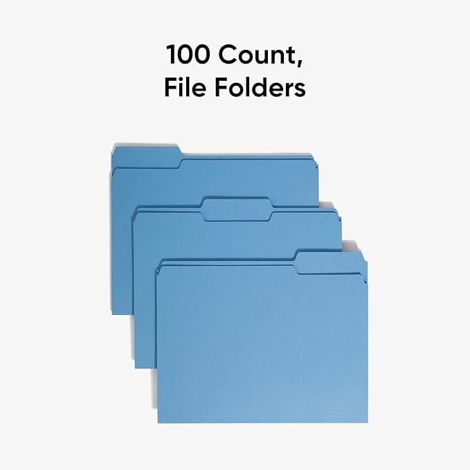 Smead Blue File Folders for Documents,with 1/3-Cut Tabs,Letter Size,Blue,for Easy Organization and Office Use (12043),100 Count (Pack of 5)