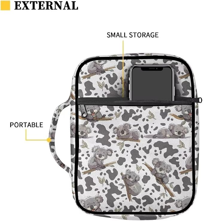 Coldinair Koala Bible Cover Case for Women Men,Carrying Book Cover Bible Holders with Handle and Zippered Pocket,Fits for Standard/Large Size Bible