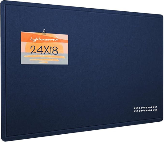 Lightomorrow Bulletin Board, 24 x 18 inches Felt Board Decorative Pin Board, Cork Board Alternative for Wall, Foldable Photo Board Self-Adhesive Vision Board with 20 Pushpins - Dark Blue