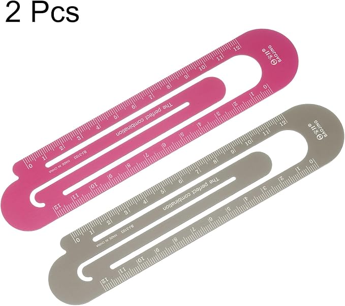 HARFINGTON Straight Ruler 12cm Metric Bookmark Clip Ruler Metal Aluminum Alloy Scale on Both Sides Measuring Scale Tool for Measure Study Reading Classroom Office, Brown & Red