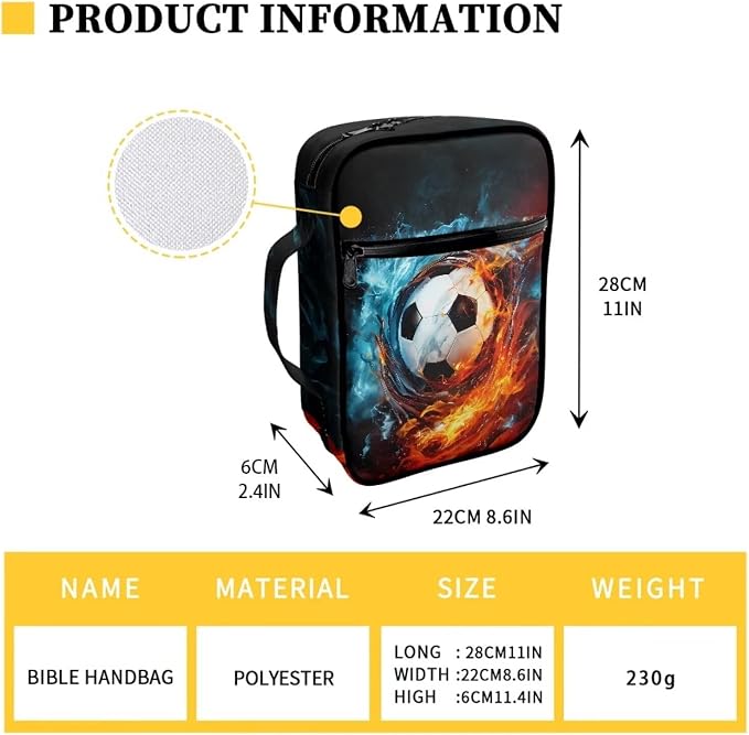 Coldinair Soccer Print Bible Cover with Handle - Polyester Bible Bag Journal Case for Men and Women