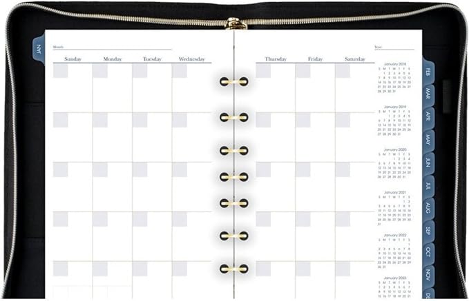 AT-A-GLANCE Faux Leather Fashion Starter Set, Undated, 7-Ring, 5-1/2" x 8-1/2", Desk Size, Black and Cream (DR1113-040)