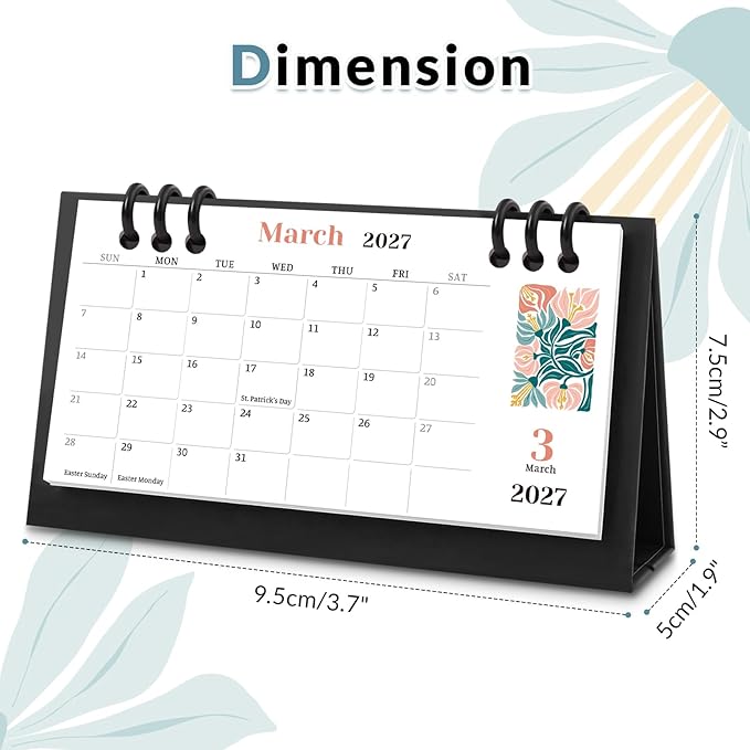 KONVINIT Small Desk Calendar 2025-2027, Flower 2026 Desk Calendar - Runs From July 2025 Until June 2027-6.3" x 3.1", 24 Months Small Calendar for School, Home and Office Supplies