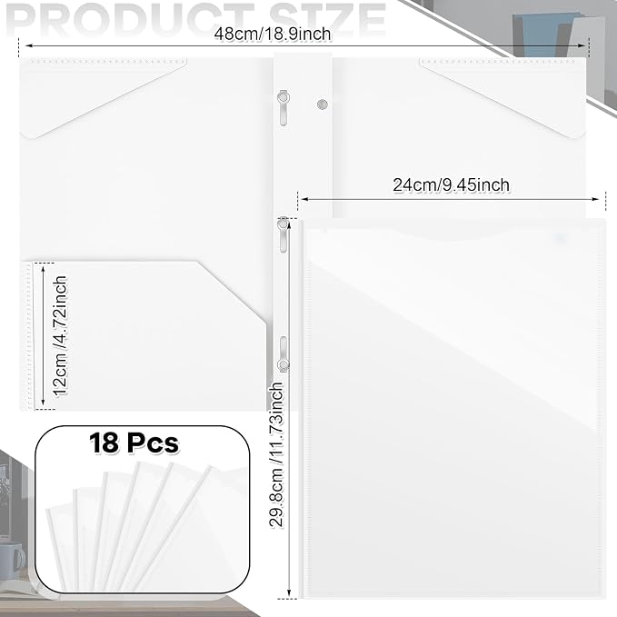 Henoyso 18 Pcs Plastic Folder with Clear Front Pocket and 3 Prong Plastic Folders with Card Slot Pocket Folders with Prongs for School Office (White)