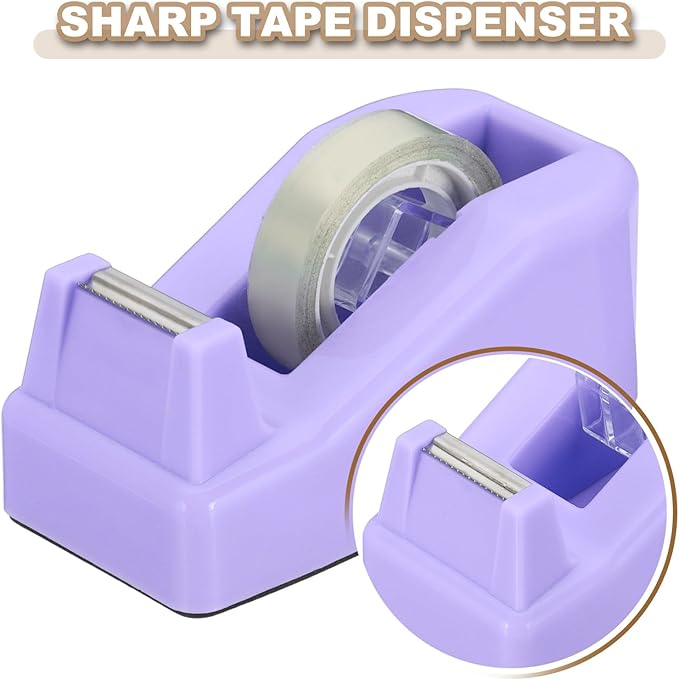 PATIKIL 2pcs Tape Dispenser Desk, Small Tape Dispenser Cute Desktop Dispenser Holder for Tape Office Desktop, Blue Purple