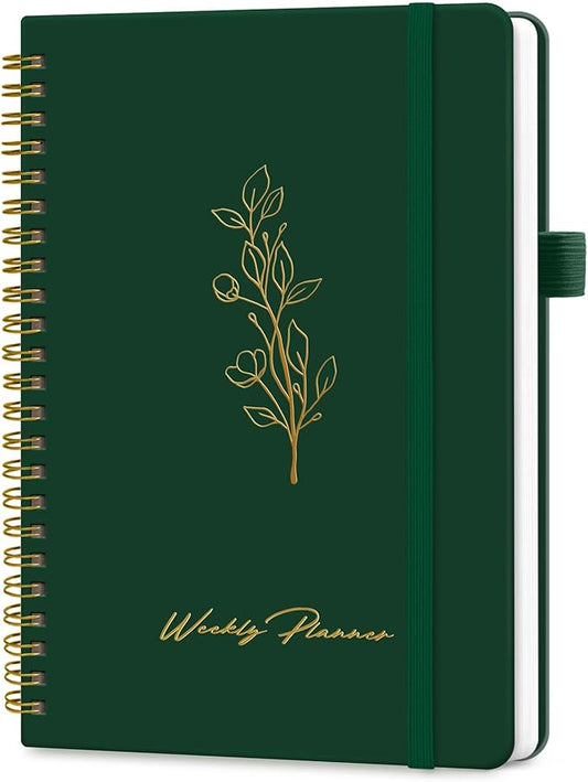 Taja Undated Weekly Planner, Weekly To Do List Notebook with Goal & Habit Tracker Organizer, A5 Weekly Planner Notebook with Spiral Binding, 6.1" x 8.2" - Dark Green