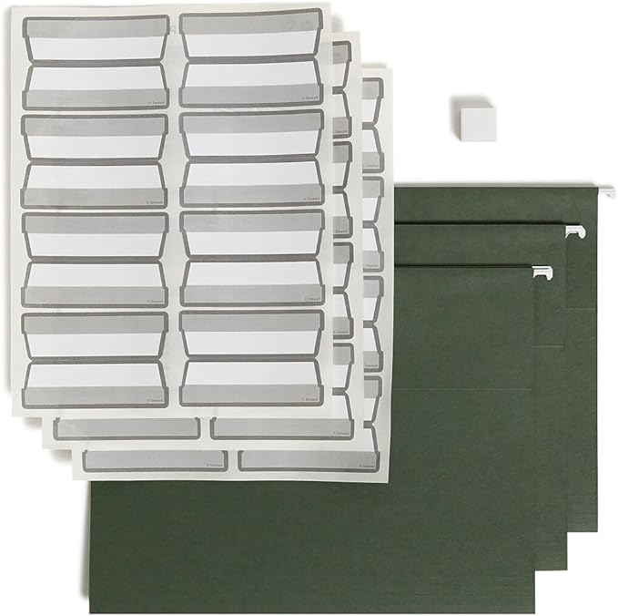 Smead Hanging File Folder with Erasable ProTab, 1/3-Cut Erasable Tabs, Adjustable Position, Letter Size, Green, 20 per Box, Eraser Included (64195)
