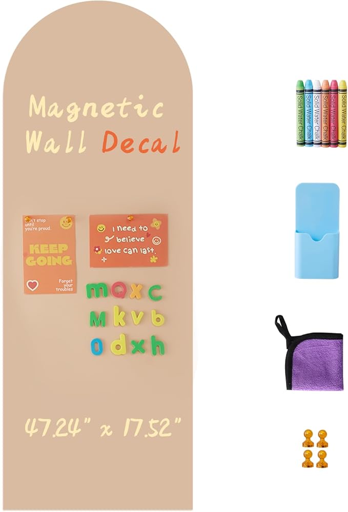 Arch Magnetic Wall Decal 47.24" x 17.52", Magnet Chalkboard for Wall, Magnetic Chalk Board Sticker, Chalk Wallpaper Peel and Stick for Playroom Classroom with Chalks, Wiping Cloth (Pink)
