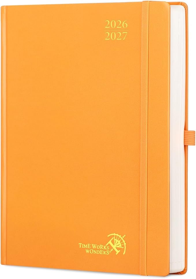 POPRUN 2026-2027 Daily Planner One Page Per Day Even Weekends (A4 Large Size - 8.5" x 12") - Academic Calendar Book(July 2026 - June 2027), 2026 Day Appointment Book, Hardcover - Orange