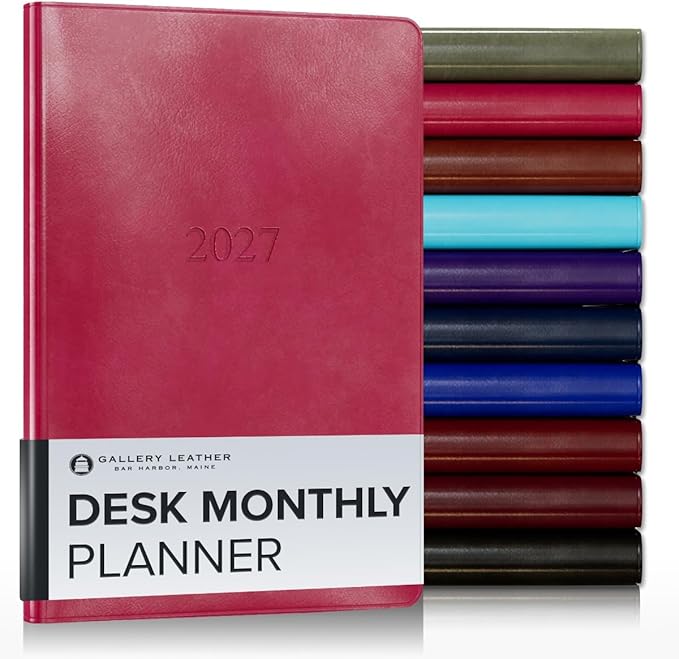 Gallery Leather Desk Monthly Planner 2027, Elegantly Bound Calendar Planner and Notebook with Stylish Gold-Gilded Page Edges, 18 Months - Acadia Wild Rose - 8x5.5"