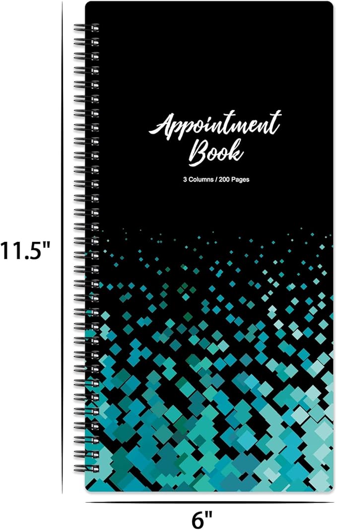 Appointment Book – Undated Salon Appointment Book, Daily＆Hourly Schedule Book with 200 Pages, 6 AM - 9 PM, 15 Minute Intervals Day Planner, 6’’ x 11.5’’, 3 Column, Twin-Wire Binding, Hardcover