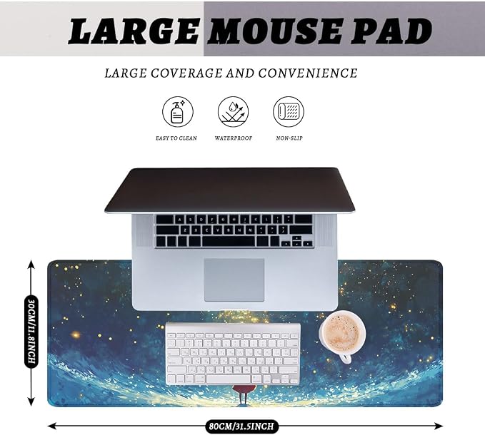 Cosmic Fantasy Desk Pad Mouse Pad Starlight Girl Galaxy Dream Large Gaming Mouse Mat with Stitched Edges,Non-Slip Waterproof Rubber Base Mous Mat Office Computer Keyboard 31.5"x11.8"