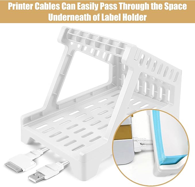 Ctemnpho Large Label Holder for Rolls & Fan-Fold Label Basket Stand for Desktop Printer (White, Large)