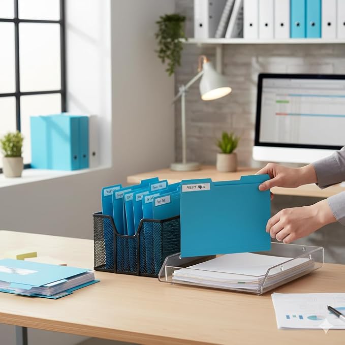 Colored File Folders, Letter Size, 1/3 Cut Tab. Chromatic Manila Folders 8.5 x 11 for Documents, Basic File Folders with Foldable Lines, Carpetas para Documentos for Office, School (100, Blue)