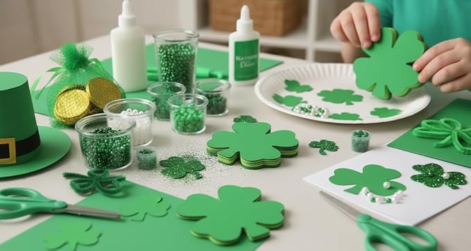 SHAPES ETC. 15 Pcs Green Assorted Four Leaf Clover Foam Cut-Outs 5.5in, Foam Shapes, St. Patrick's Day, Bulletin Board Decorations, DIY Crafts, Irish Spirit, Wall Cutouts, Made in USA