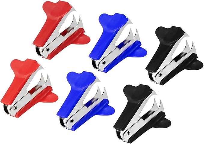 YOKIVE 6 Pcs Staple Remover, Mini Puller Steel Jaw | Staples Removal Great for Office Home Desktop (Red, Black, Blue)