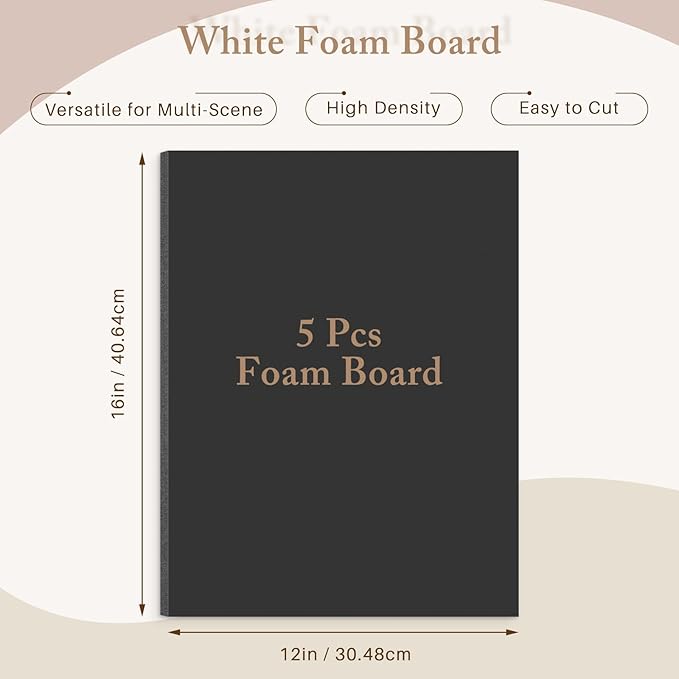 AUEAR, 5 Pack 12x16 Black Foam Boards, Foam Core Poster Board for Display, Mounting, Print, Presentation and Projects, 3/16'' Thick