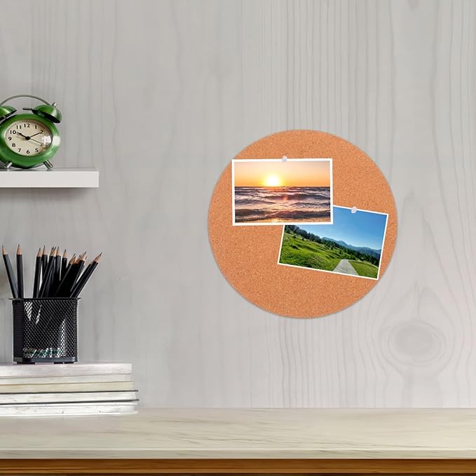 EXCEART Natural Cork Bulletin Board Set 12 Inch Round Self Adhesive Memo Surface for Office Wall Organization Photo Display and DIY Craft Projects