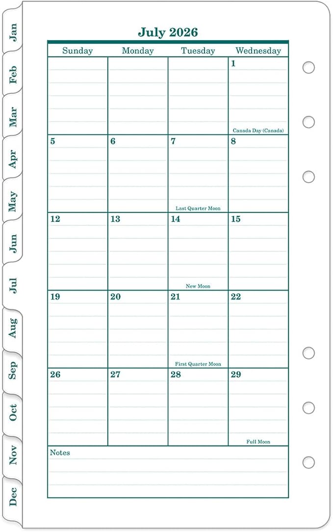 FranklinCovey - Original Ring-Bound Planner Refill - Two Page Per Month Calendar Tabs (Pocket, Jul 2026 - Jun 2027)