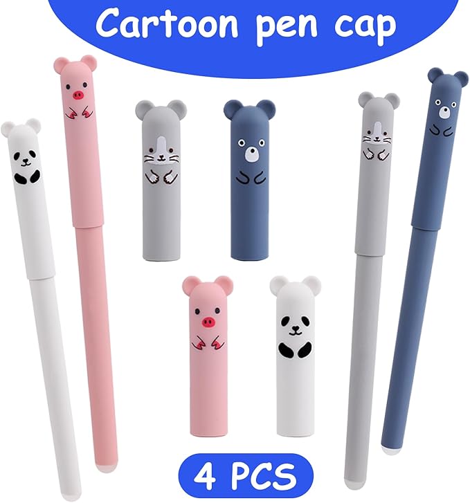 RIANCY 0.5mm Erasable Gel Pens,12 Pack Cute Cartoon Animal Rollerball Gel Ink Pens Refillable Pens for Adult Writing Calligraphy Note Taking (Refill Blue)